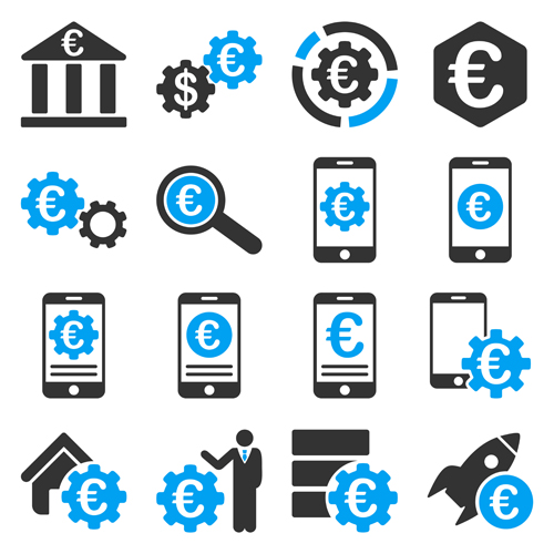 Euro and financial business Icons vector set 03