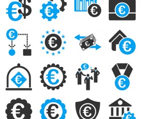 Euro and financial business Icons vector set 04