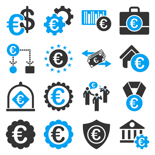 Euro and financial business Icons vector set 04
