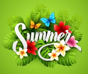 Exquisite butterflies with flowers summer vector background 02