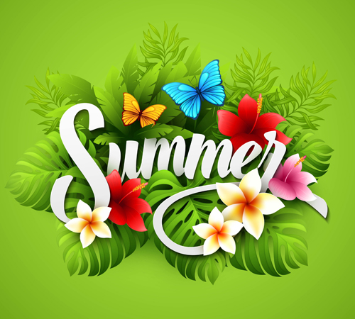 Exquisite butterflies with flowers summer vector background 02