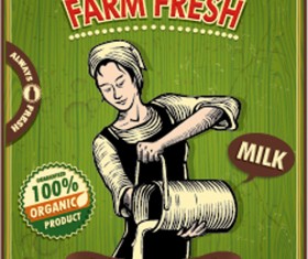 Farm fresh food poster vintage vector 02