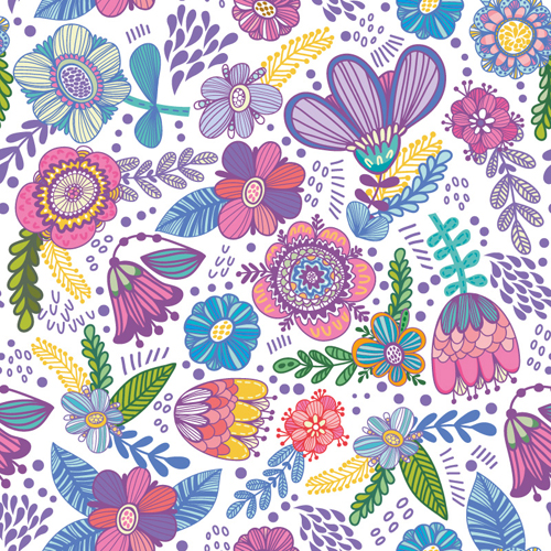 Floral gentle pattern hand drawn vector 05