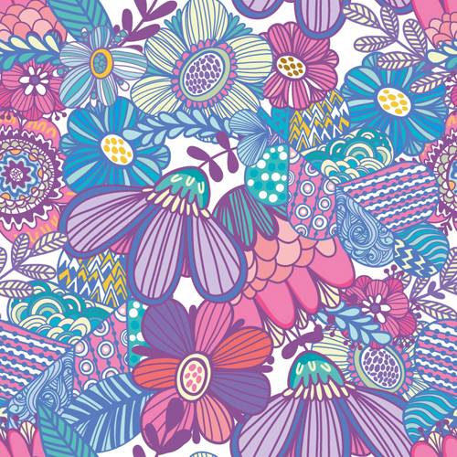 Floral gentle pattern hand drawn vector 06