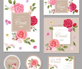 Flower vintage cards kit vector 01
