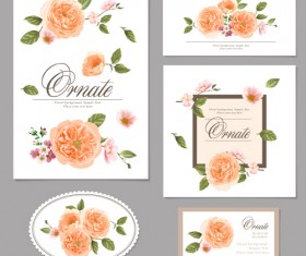 Flower vintage cards kit vector 02