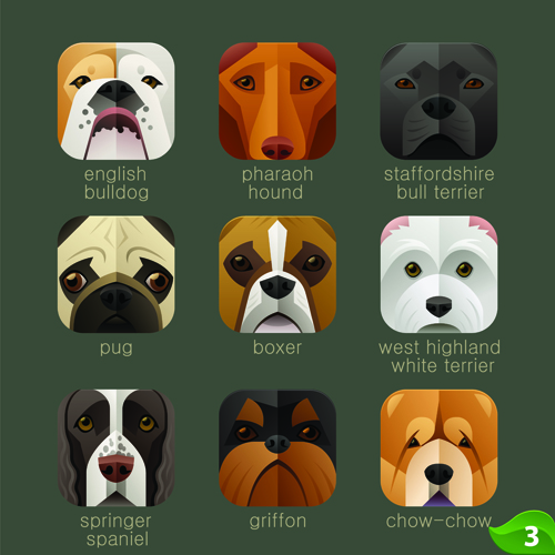 Funny animal icons flat style vector 05