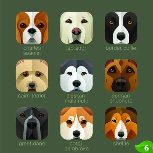 Funny animal icons flat style vector 06