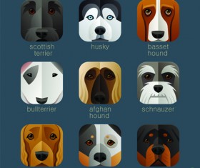 Funny animal icons flat style vector 07