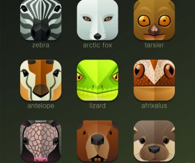Funny animal icons flat style vector 08