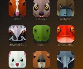 Funny animal icons flat style vector 09