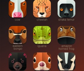 Funny animal icons flat style vector 10