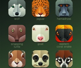 Funny animal icons flat style vector 11