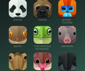 Funny animal icons flat style vector 12