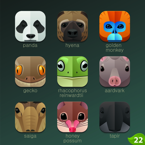 Funny animal icons flat style vector 12