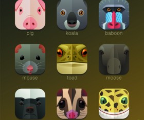 Funny animal icons flat style vector 13