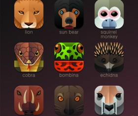 Funny animal icons flat style vector 15