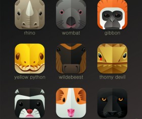 Funny animal icons flat style vector 17