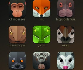 Funny animal icons flat style vector 18