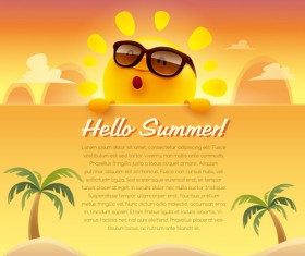 Funny sun cartoon summer vector background 01
