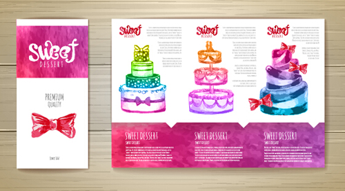 Hand drawn cake poster with card vector 01