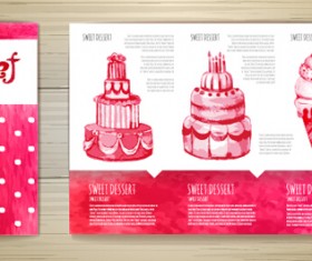 Hand drawn cake poster with card vector 02