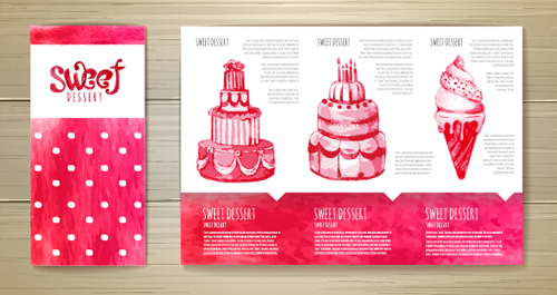 Hand drawn cake poster with card vector 02