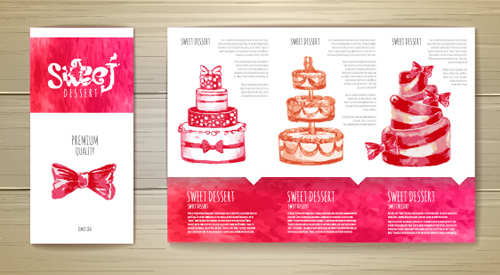 Hand drawn cake poster with card vector 03
