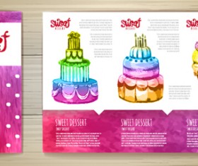 Hand drawn cake poster with card vector 04