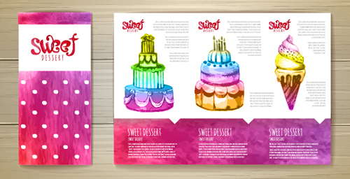 Hand drawn cake poster with card vector 04