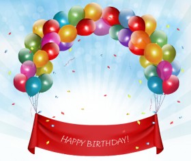 Happy birthday colorful balloons art background vector 02