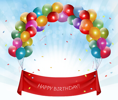 Happy birthday colorful balloons art background vector 02