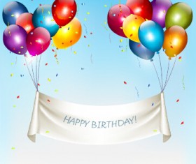 Happy birthday colorful balloons art background vector 03