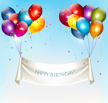 Happy birthday colorful balloons art background vector 03