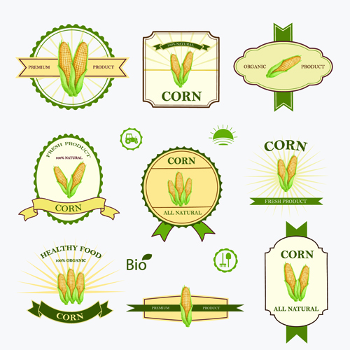 Healthy food labels corn vector material
