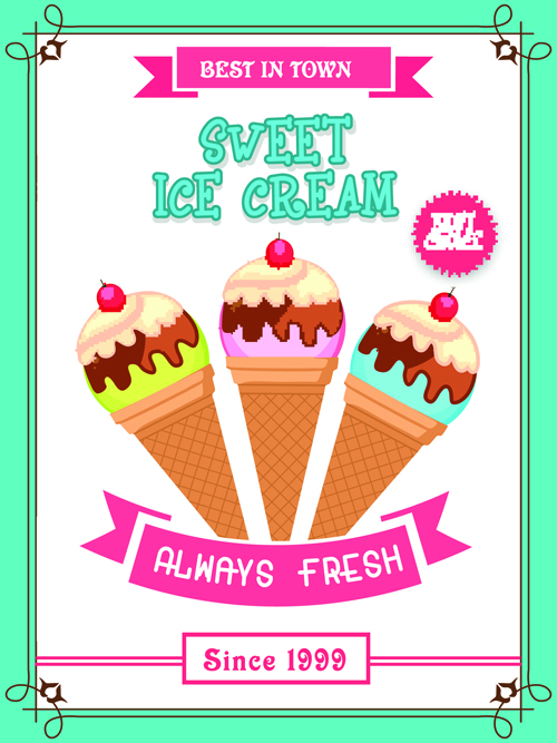 Ice cream vintage poster vector material 03