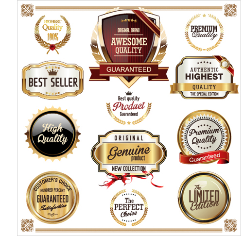 Luxury gold premium quality labels vector material