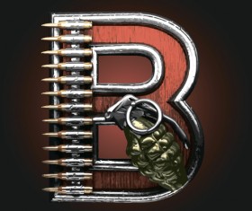 Metal alphabet with bullet and grenade vectors set 02