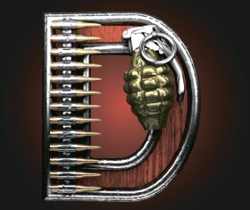 Metal alphabet with bullet and grenade vectors set 04