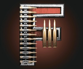 Metal alphabet with bullet and grenade vectors set 06