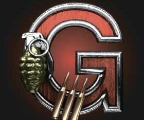 Metal alphabet with bullet and grenade vectors set 07