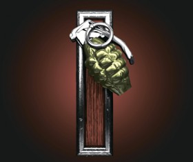 Metal alphabet with bullet and grenade vectors set 09