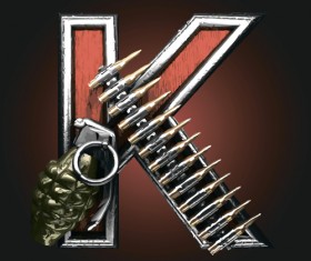 Metal alphabet with bullet and grenade vectors set 11