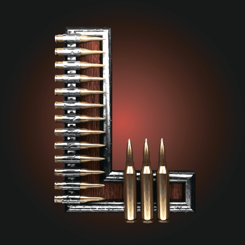 Metal alphabet with bullet and grenade vectors set 12
