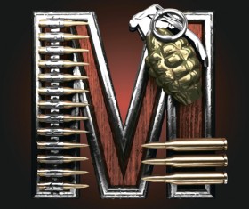 Metal alphabet with bullet and grenade vectors set 13