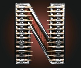 Metal alphabet with bullet and grenade vectors set 14