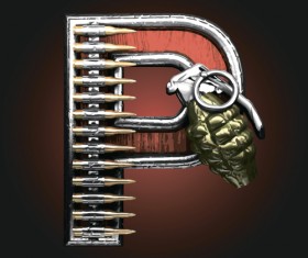 Metal alphabet with bullet and grenade vectors set 16