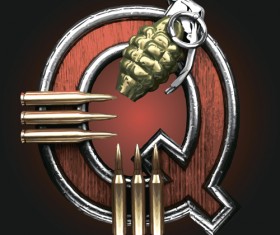 Metal alphabet with bullet and grenade vectors set 17