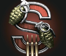Metal alphabet with bullet and grenade vectors set 19