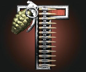 Metal alphabet with bullet and grenade vectors set 20